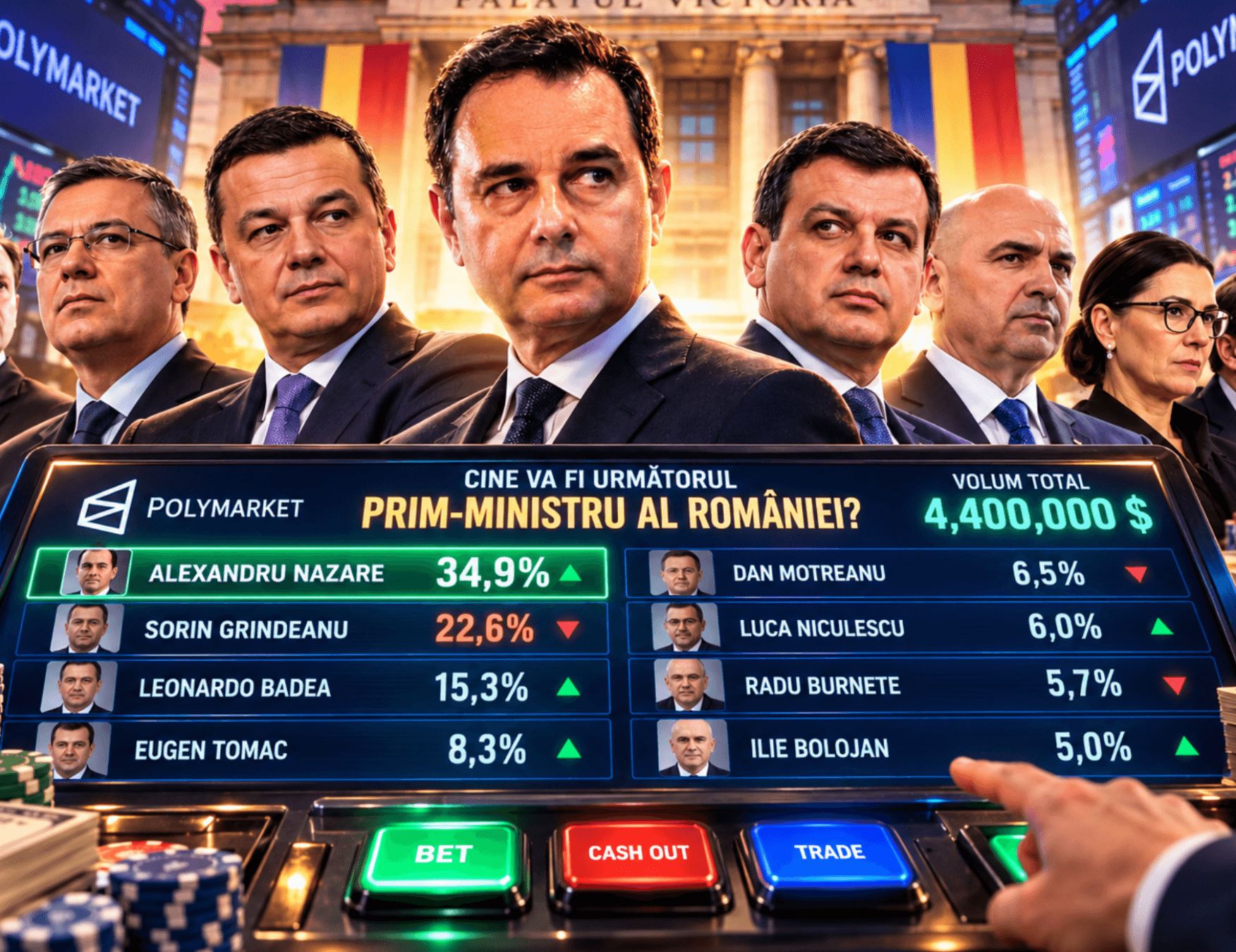 Cine are cele mai mari șanse să ajungă premier, potrivit Polymarket. TOP 30 nume pentru care s-au pariat aproape 4,5 milioane de dolari